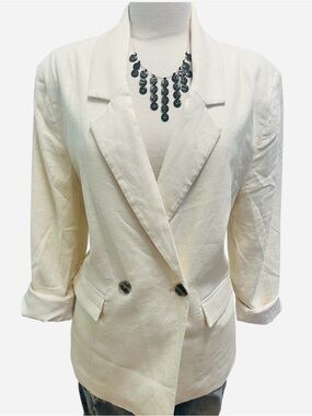 Cream Double-Breasted Linen Blazer